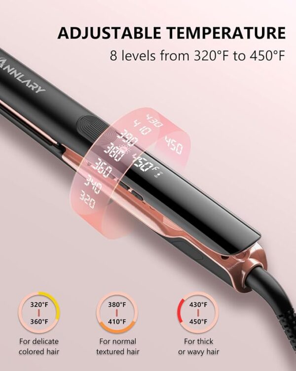 Hair Straightener, 1 Inch Flat Iron Straightener and Curler 2 in 1, Titanium Ceramic Ionic Dual Voltage Straightener with Anti-Iron Silicone for Less Frizz, Shinier & Smoother Hair - Image 4