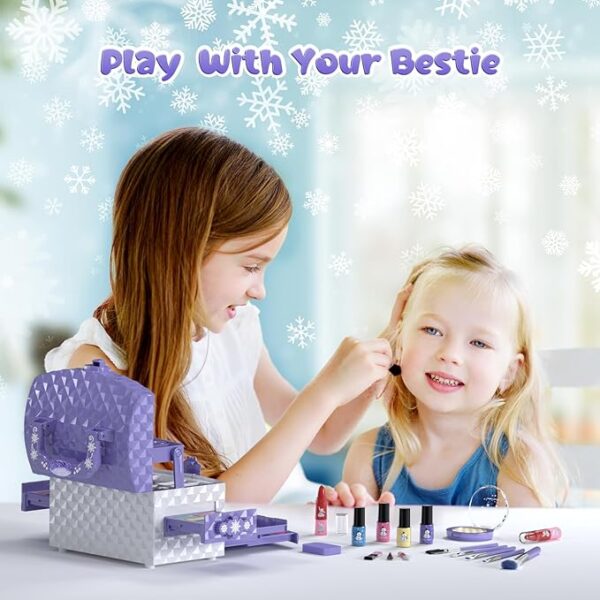 PERRYHOME Kids Makeup Set for Girl 56 Pcs Washable Real Cosmetic, Non-Toxic Frozen Toys Toddler Makeup Kit, Frozen Princess Dress up Game Christmas & Birthday Girl Gift for 3-12(Frozen Purple) - Image 4