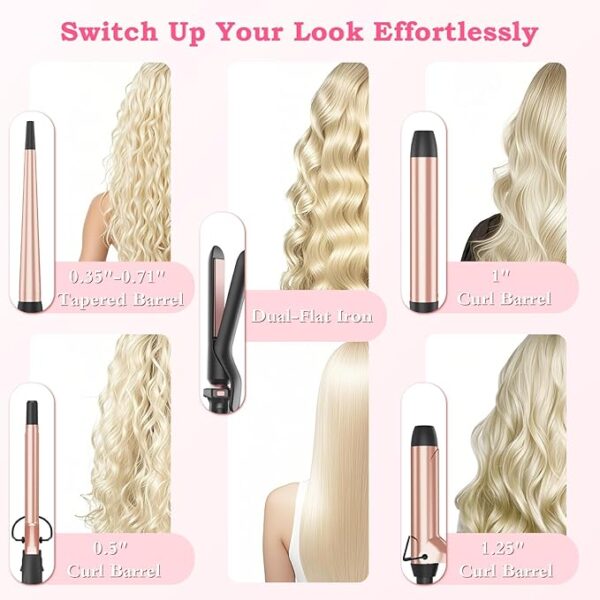Ufree 5 in 1 Curling Iron with Interchangeable Ceramic Barrels (0.35"-1.25"), Curling Wand Set with Flat Iron Hair Straightener, Instant Heat Up, Dual Voltage Hair Curler, Gifts for Women - Image 3