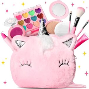 ULOVEME Kids Real Makeup Kit for Little Girls - Real, Non Toxic, Washable Make Up Toy - Umicorn Toys Gift for 3 4 5 6 7 8 9 10 12 Years Old Girls Birthday (Pink Umicorn)