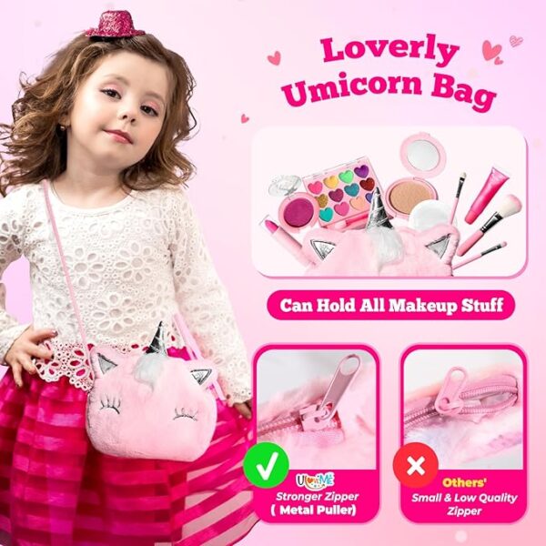 ULOVEME Kids Real Makeup Kit for Little Girls - Real, Non Toxic, Washable Make Up Toy - Umicorn Toys Gift for 3 4 5 6 7 8 9 10 12 Years Old Girls Birthday (Pink Umicorn) - Image 3
