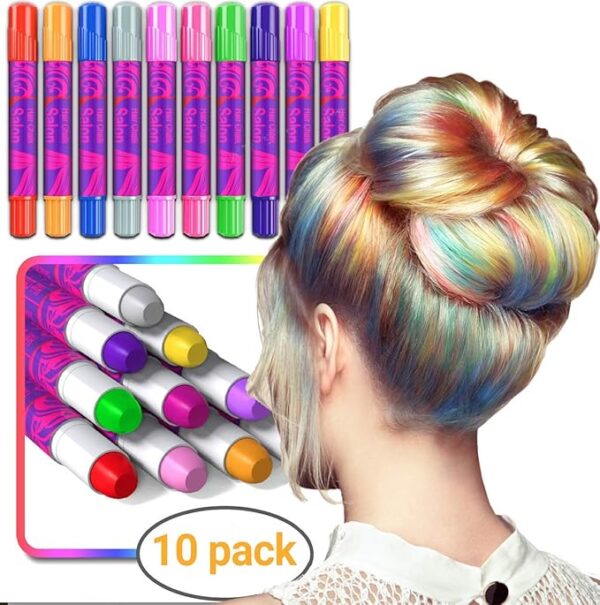 Desire Deluxe Hair Chalk for Girls Makeup Kit of 10 Temporary Colour Pens Gifts, Great Toy for Kids Age 5 6 7 8 9 10 11 12 13 Years Old, "Blue,Green,Grey,Pink,Purple - Image 2
