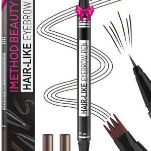 iMethod Microblading Eyebrow Pen - Eyebrow Pencil Magical 2-in-1 Dual-Ended Eye Brow Pencils for Women with 4-Fork-Tip & Precise Brush-Tip Create Natural Hair-Like Brows, Last All-Day, Dark Brown