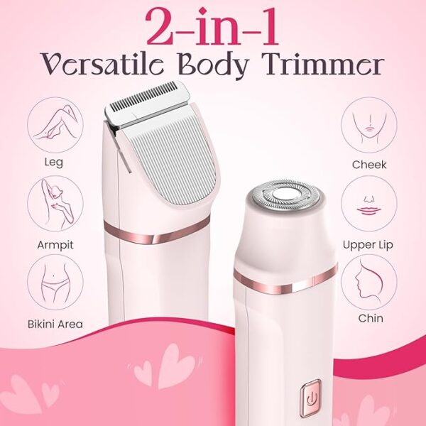 Bikini Trimmer for Women - Painless Electric Razors for Silk Skin,Cordless Body Shaver for Trip,Replaceable Lady Facial Razor, IPX7 Waterproof&Easy Cleaning, Ceramic Blade, USB Charge Dock Pink - Image 4