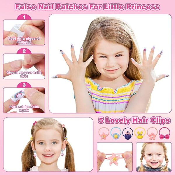 99 Pcs Kids Makeup Kit for Girls, Princess Toys Real Washable Cosmetics Set with Mirror, Hair Ties, Nails, Rings, Earrings, Necklace, Perfect for 3 4 5 6 7 8 Year Old Girls Birthday - Image 4