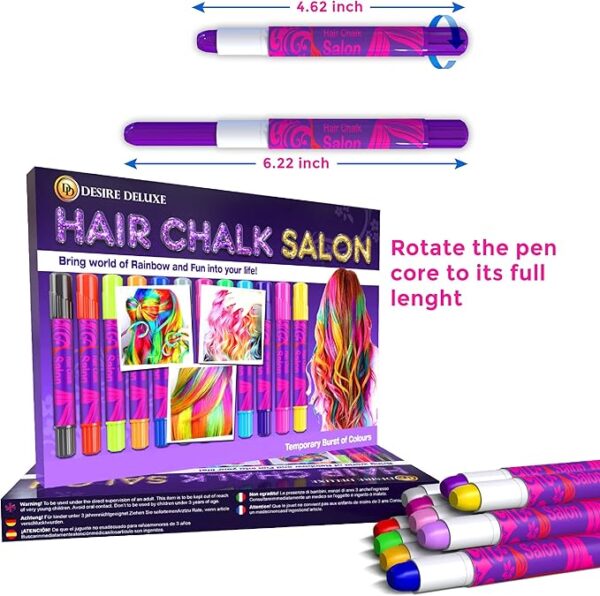 Desire Deluxe Hair Chalk for Girls Makeup Kit of 10 Temporary Colour Pens Gifts, Great Toy for Kids Age 5 6 7 8 9 10 11 12 13 Years Old, "Blue,Green,Grey,Pink,Purple - Image 5