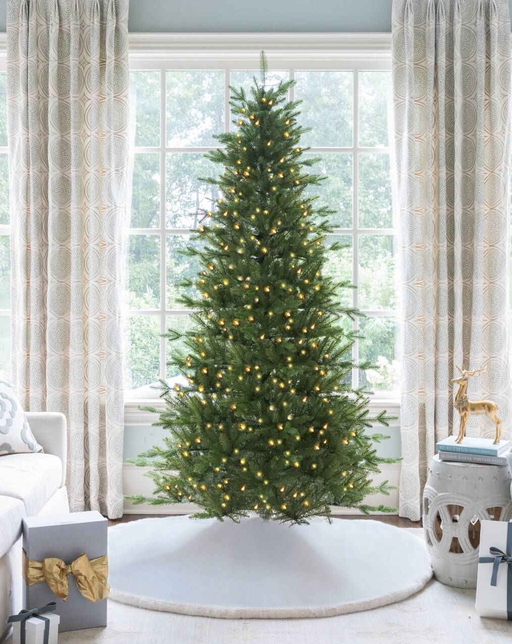 7.5' Alpine Fir Slim Artificial Christmas Tree with 650 Warm White LED Lights