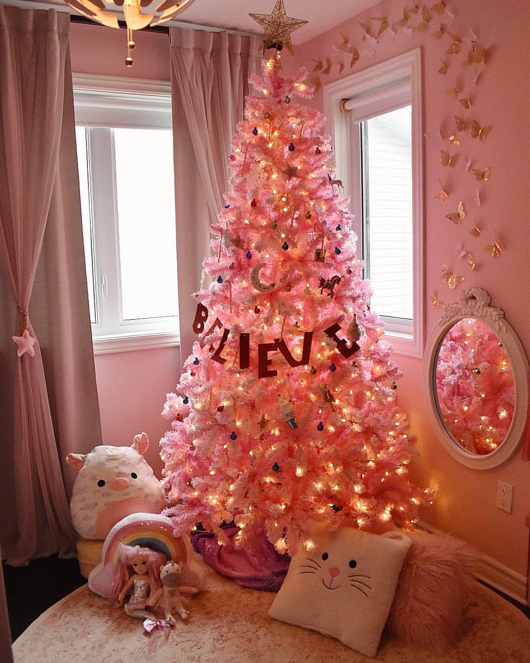 7.5' Duchess Pink Flock Artificial Christmas Tree with 600 Warm White LED Lights - Image 7