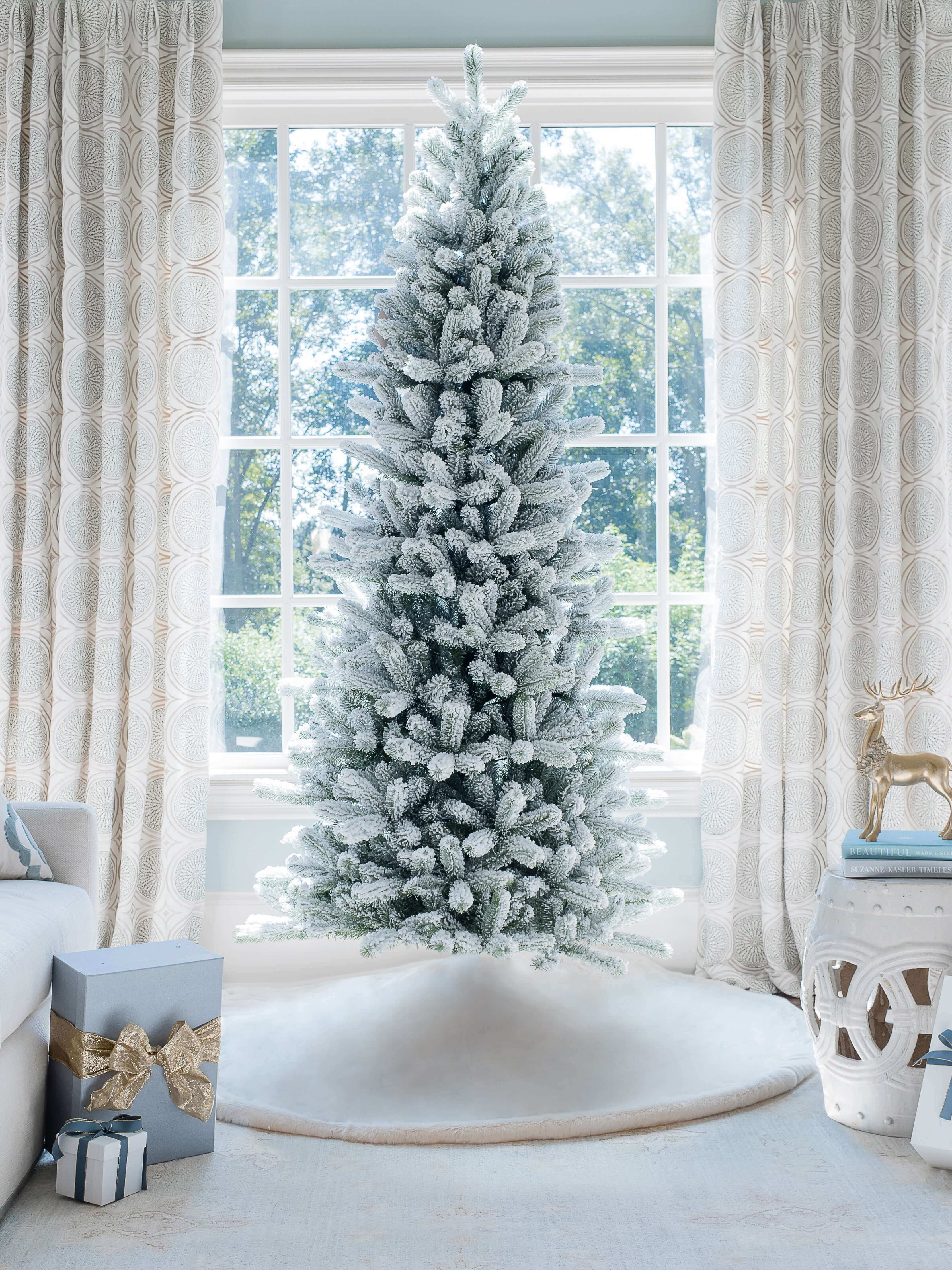 7.5' King Flock® Slim Tree with Warm White LED Lights - OPEN BOX - FINAL SALE - Image 2