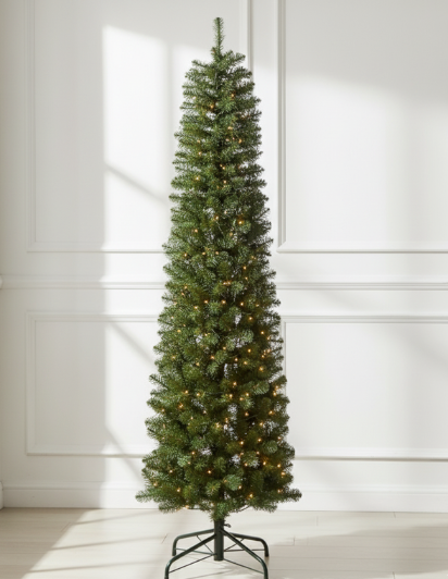 8' Hancock Spruce Pencil Artificial Christmas Tree 500 Warm White LED Lights