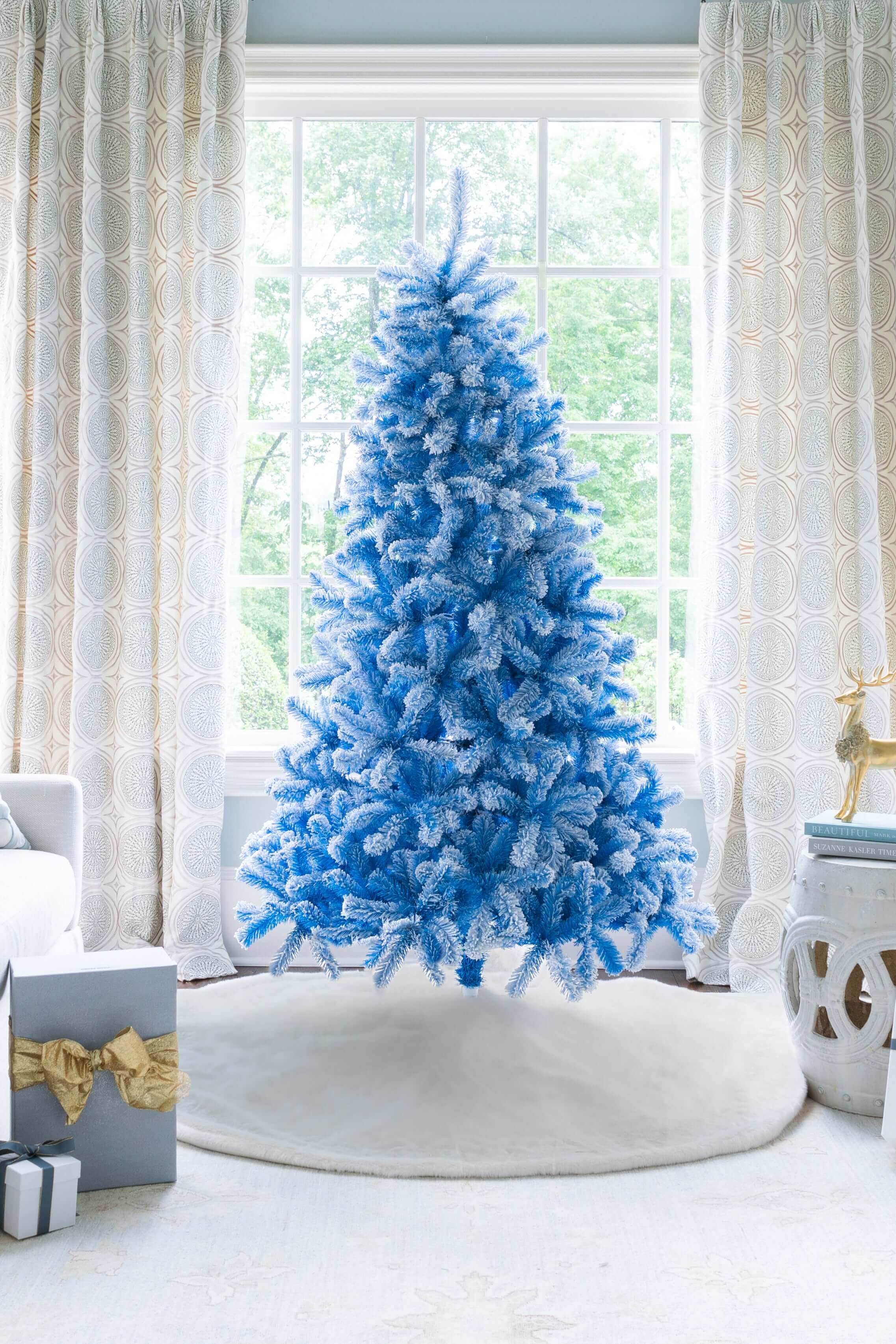 7.5' Duchess Blue Flock Tree 600 Warm White LED Lights OPEN BOX - FINAL SALE - Image 2