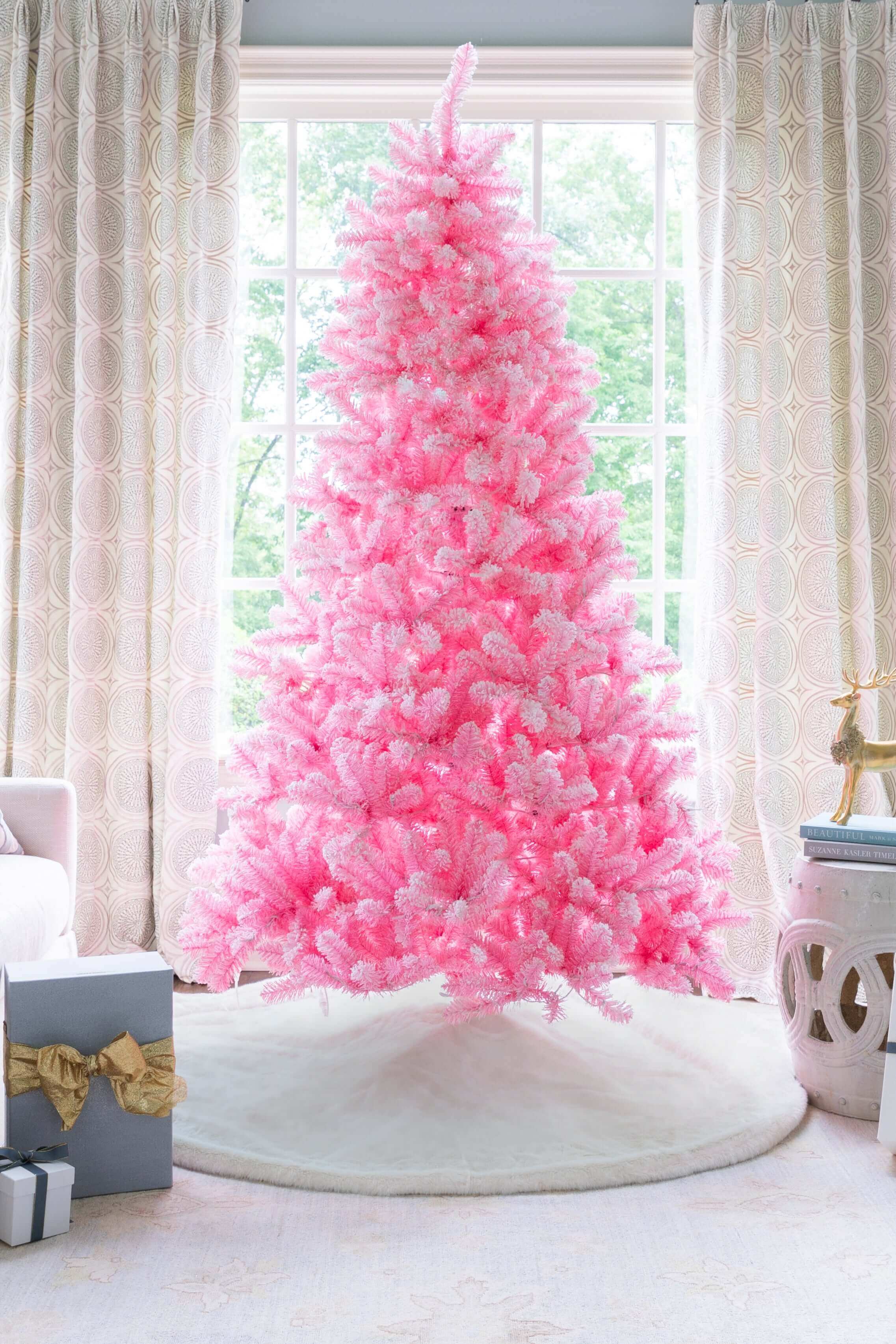 6.5' Duchess Pink Flock Artificial Christmas Tree with 500 Warm White LED Lights - Image 2