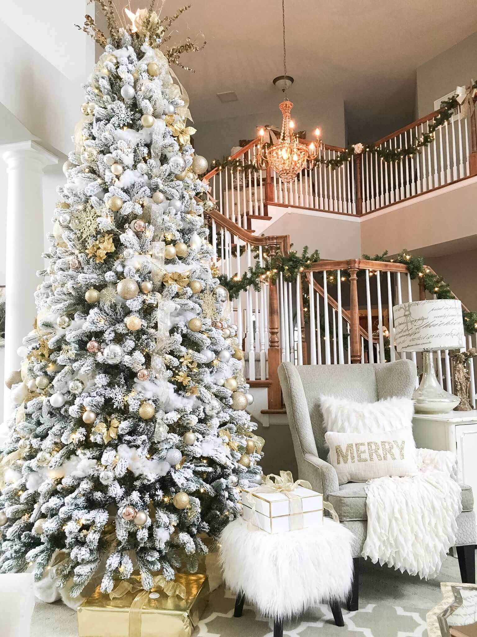 9' King Flock® Tree with Warm White LED Lights - FINAL SALE - Image 8