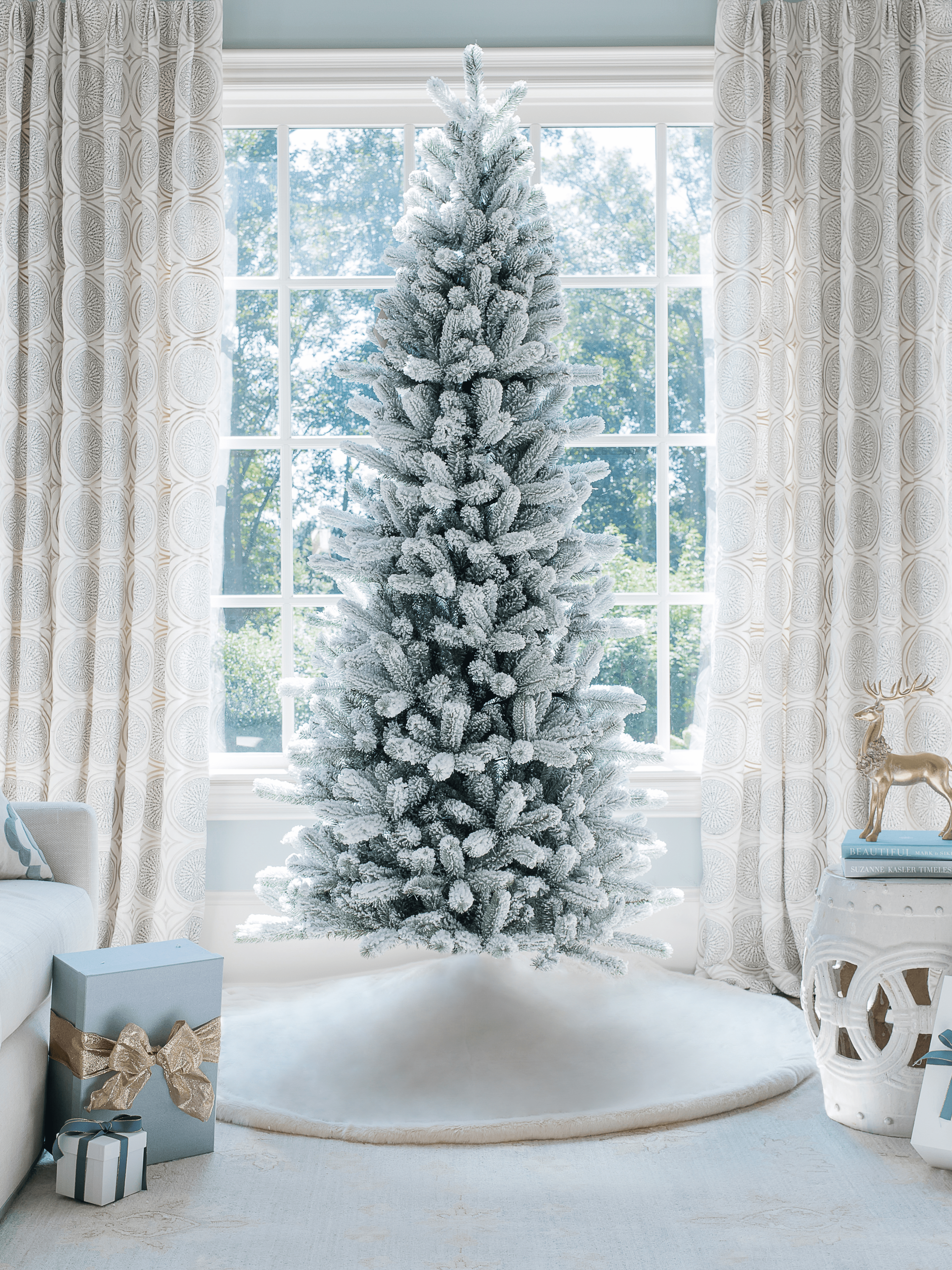12' King Flock® Slim Artificial Christmas Tree Unlit