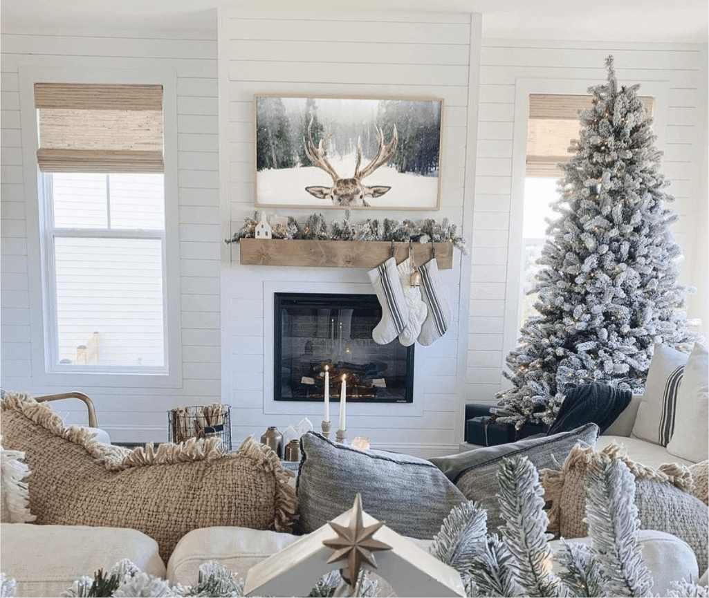 9' King Flock® Tree with Warm White LED Lights - FINAL SALE - Image 7