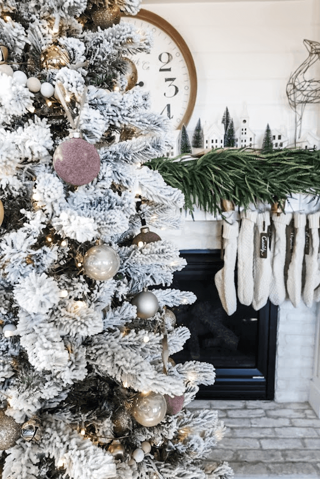 9' King Flock® Tree with Warm White LED Lights - FINAL SALE - Image 4