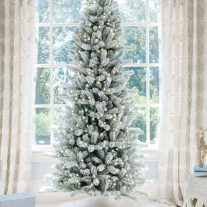 6.5' King Flock® Slim Tree with Warm White LED Lights - OPEN BOX - FINAL SALE