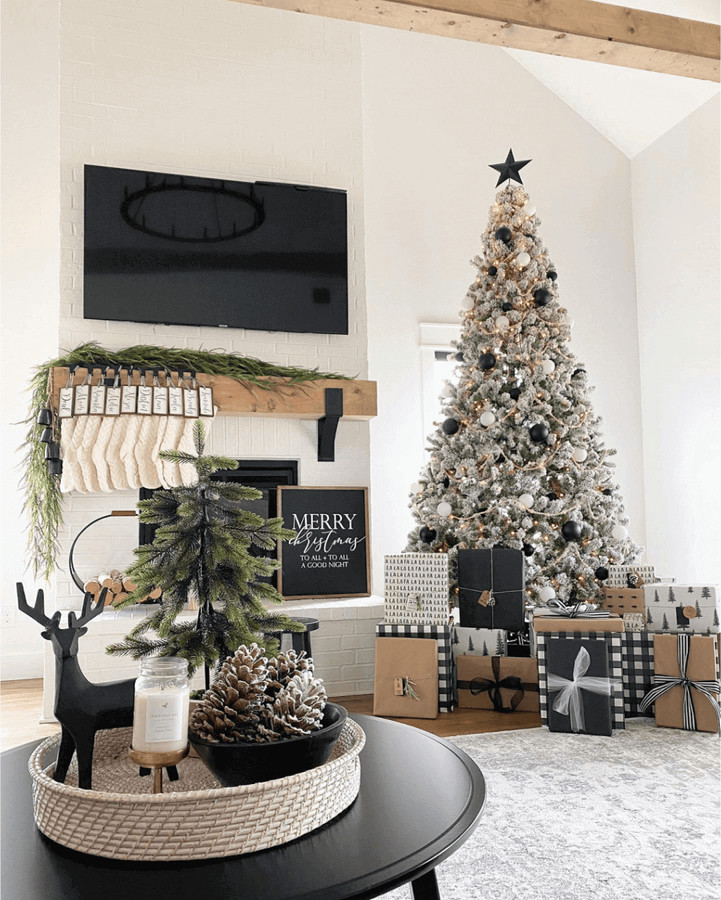 9' King Flock® Tree with Warm White LED Lights - FINAL SALE - Image 6