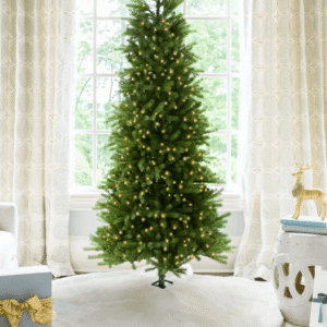 7.5' King Fraser Fir Slim Artificial Christmas Tree with 750 Dual Color Warm White & Multi-Color LED Lights