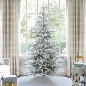 9' King Noble Flock Artificial Christmas Tree with 700 Warm White LED Lights