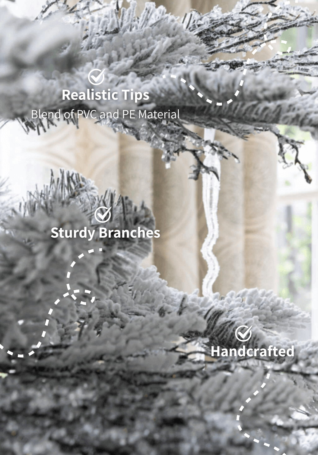 7' King Noble Flock Tree with Warm White LED Lights - OPEN BOX - FINAL SALE - Image 4