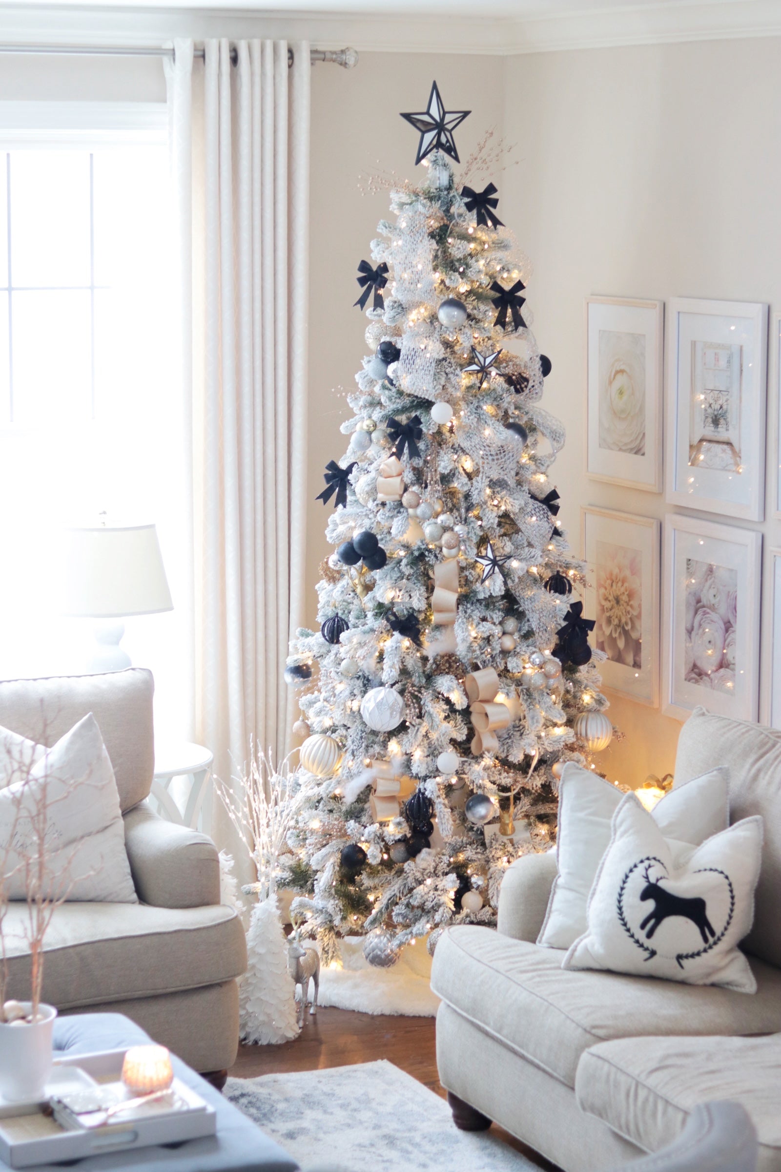 8' King Flock® Slim Artificial Christmas Tree with 700 Warm White LED Lights - Image 3