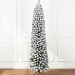 9' Prince Flock® Pencil Artificial Christmas Tree with 600 Warm White LED Lights