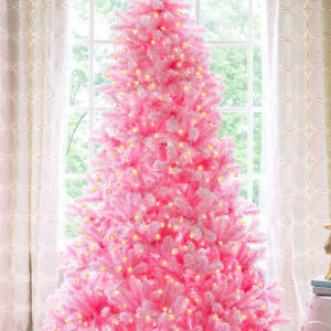 7.5' Duchess Pink Flock Artificial Christmas Tree with 600 Warm White LED Lights