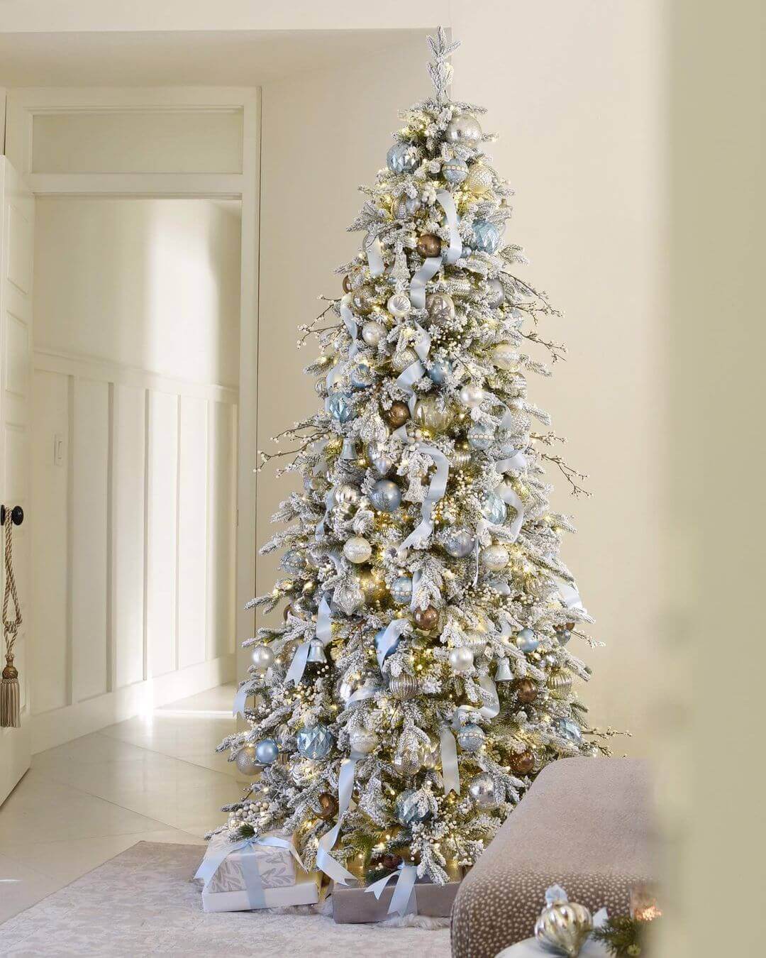 8' Queen Flock® Slim Artificial Christmas Tree With 700 Warm White LED Lights - Image 3
