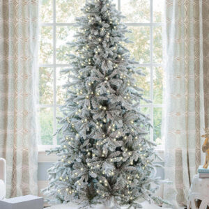 9' Queen Flock® Slim Artificial Christmas Tree with 900 Warm White LED Lights
