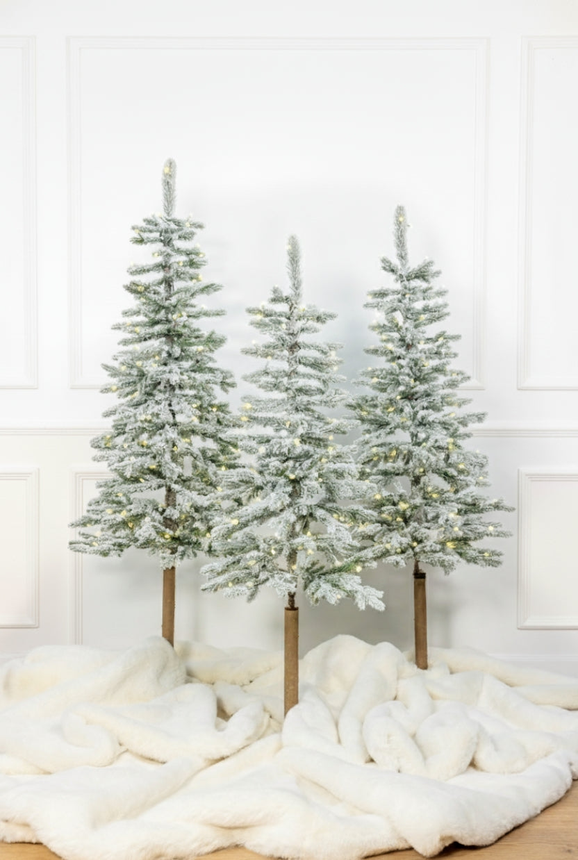 4' Windsor Flock Tree with 100 Warm White Twinkle LED Lights - Image 3
