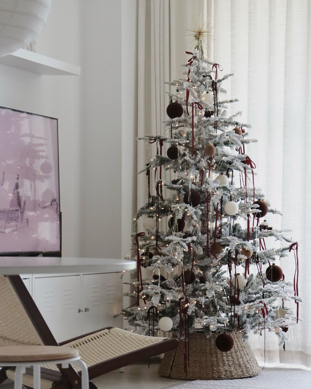 9' King Noble Flock Artificial Christmas Tree with 700 Warm White LED Lights - Image 8