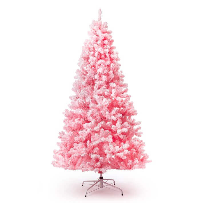 6.5' Duchess Pink Flock Artificial Christmas Tree with 500 Warm White LED Lights - Image 9
