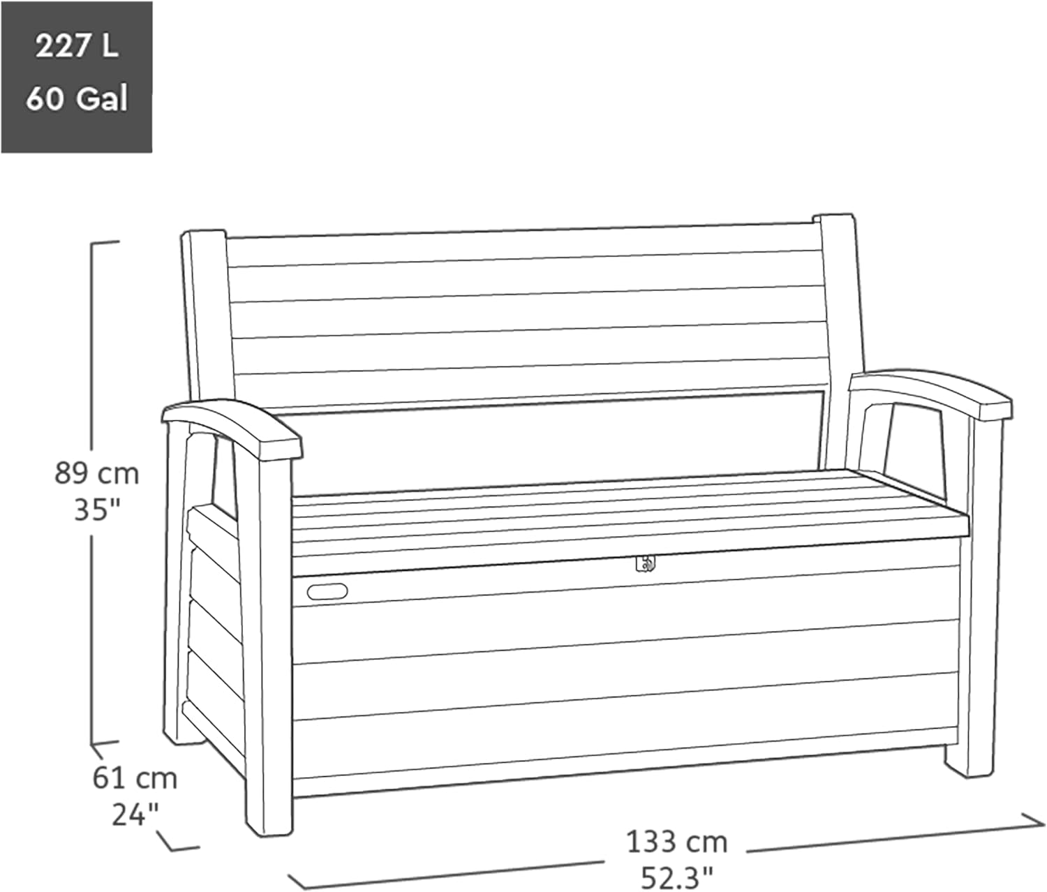 Outdoor Storage Bench 227L | Seats 2 Adults | DecoCoat Wood-Look Resin | Waterproof & Ventilated | All-Weather UV Resistant - Image 3