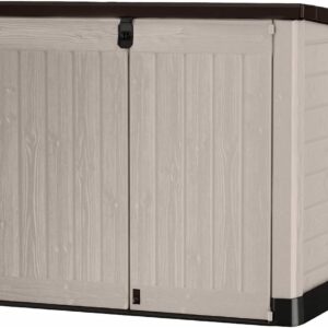 It Out Pro Outdoor Garden Furniture Storage Shed Beige with Brown Lid Fade Free All Weather Resistant Safe and Secure Zero Maintenance